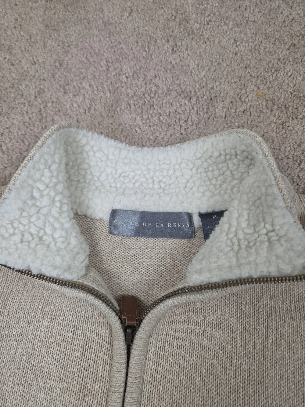 Oscar de la Renta Men's Zip-Neck Sweater in Light Beige
